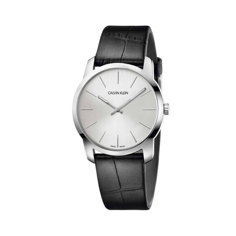 Orologio Calvin Klein solo tempo con cinturino in pelle nero e cassa in acciaio - Spannringe Unisex | OROVIVO
