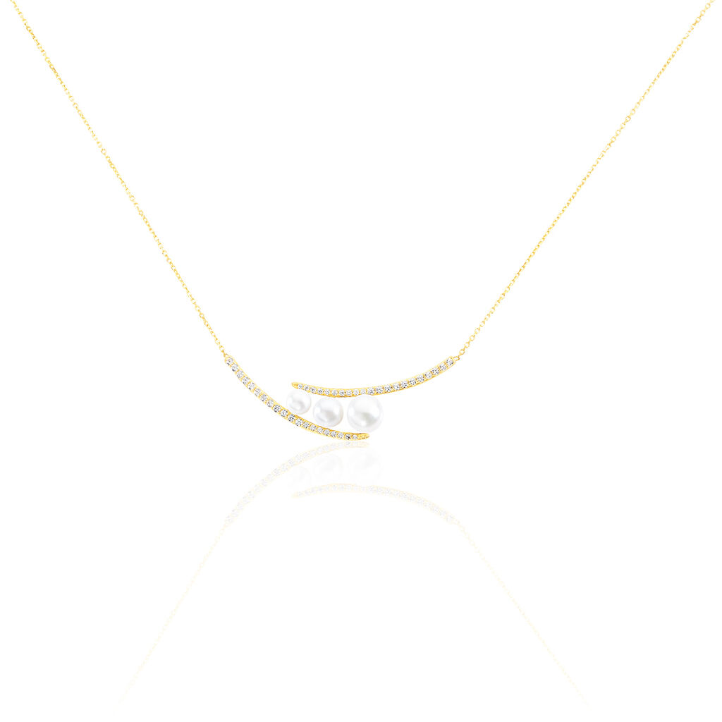 Collier Caleen Or Jaune Oxyde De Zirconium Et Perle De Culture - Spannringe Damen | OROVIVO