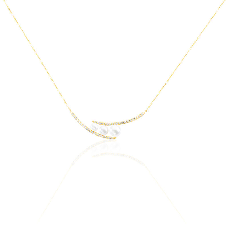 Collier Caleen Or Jaune Oxyde De Zirconium Et Perle De Culture - Spannringe Damen | OROVIVO