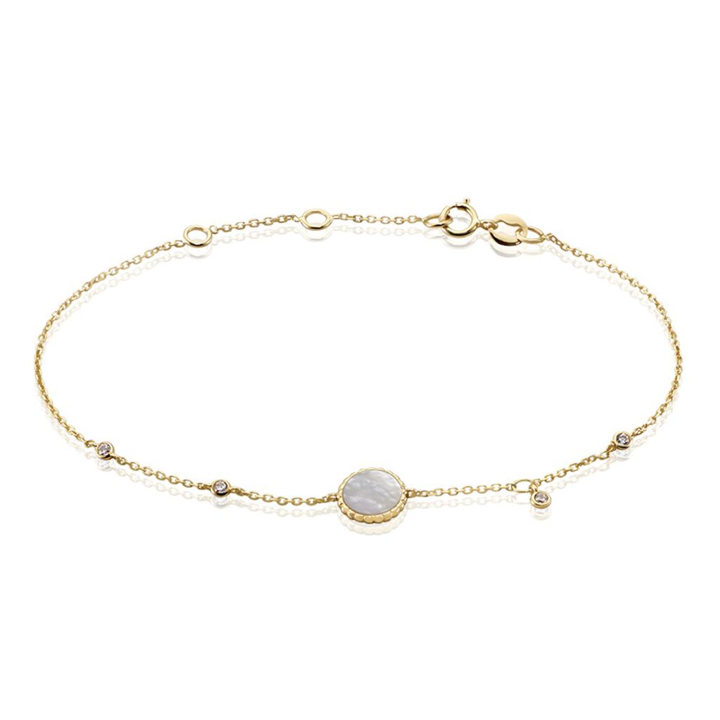 Uyen Damen Armband Gold 375 (9 Karat) Perlmutt Wei&szlig;er Perlmutt 0,8 ct Kreis