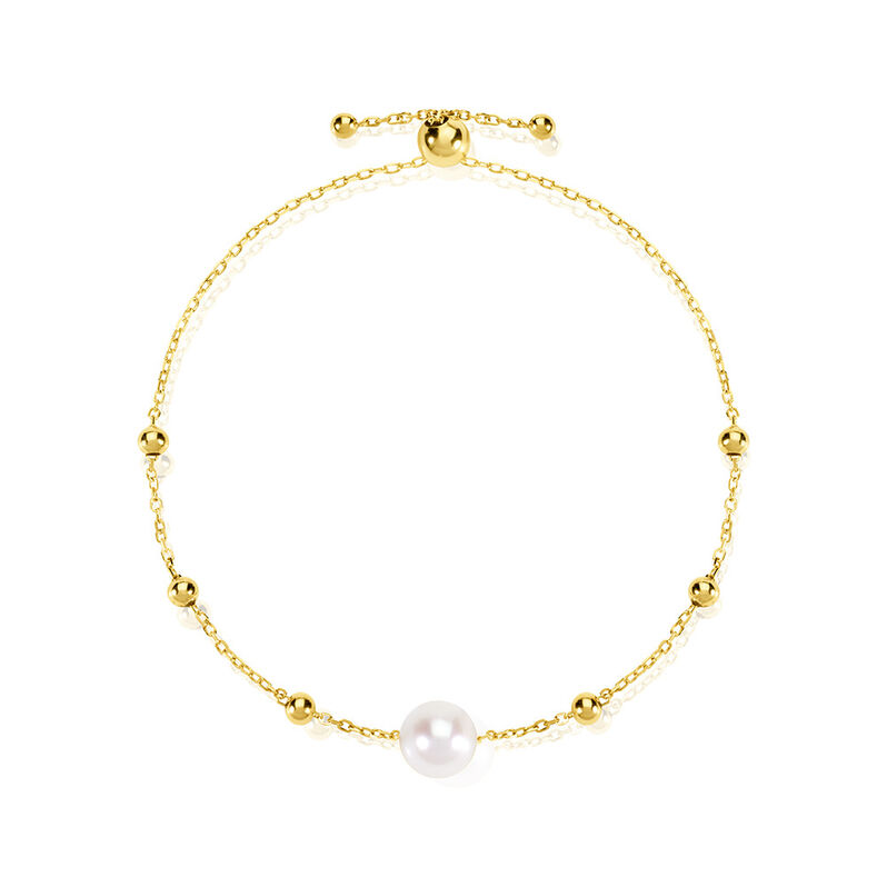 Lorde Damen Armband Silber vergoldet 925 Zuchtperle Wei&szlig; - Kugelarmb&auml;nder Damen | OROVIVO