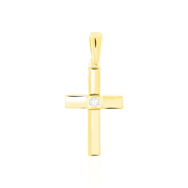 KREUZ 2 Unisex Anh&auml;nger Gold 375 (9 Karat) Diamant Wei&szlig; 0,02 ct Religi&ouml;ses Kreuz - Schmuckanh&auml;nger Unisex | OROVIVO
