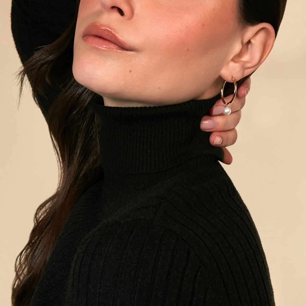 MANDY Damen Creolen Gold 375 (9 Karat) Zuchtperle Wei&szlig;