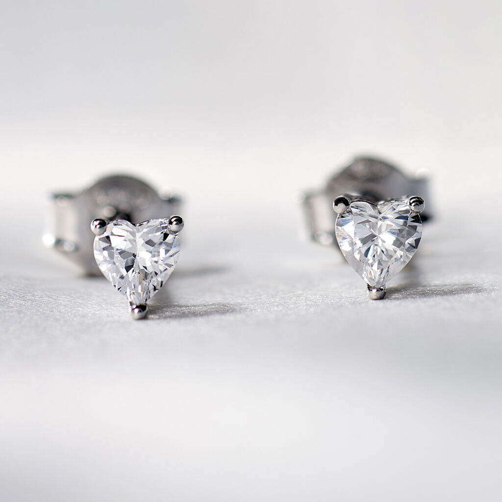 BREANA Damen Ohrstecker Silber 925 Zirkonia Wei&szlig; Herz