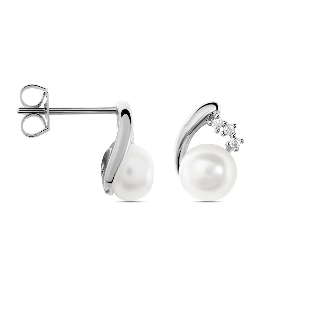 AMY 4 Damen Ohrstecker Silber 925 Zuchtperle Wei&szlig; 0,6 ct