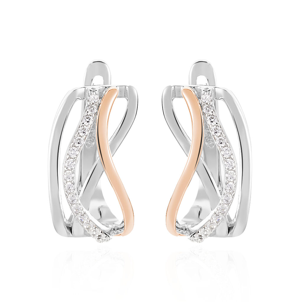 TRINA Damen Ohrringe Lang Silber Bicolor 925 Zirkonia Wei&szlig;