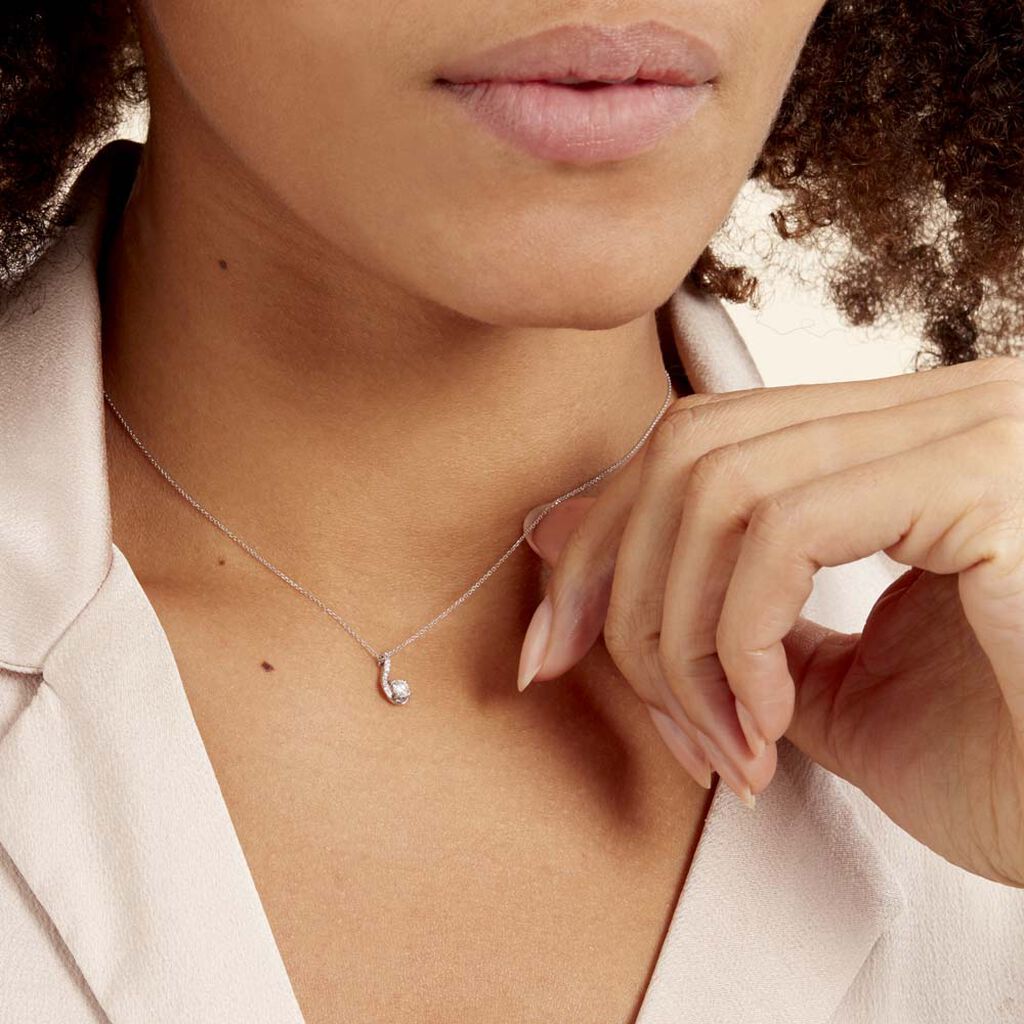 Collier Or Weiss Vrille Et Diamants 42cm - Spannringe Damen | OROVIVO