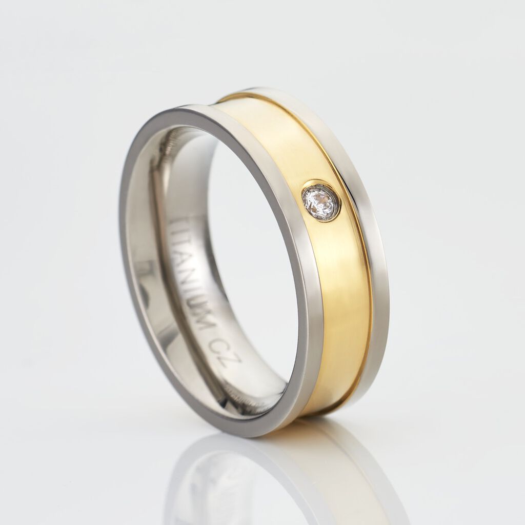 Damen Ring Titan Bicolor Gelb/Silber Zirkonia Wei&szlig; 0,03 ct B 6 mm