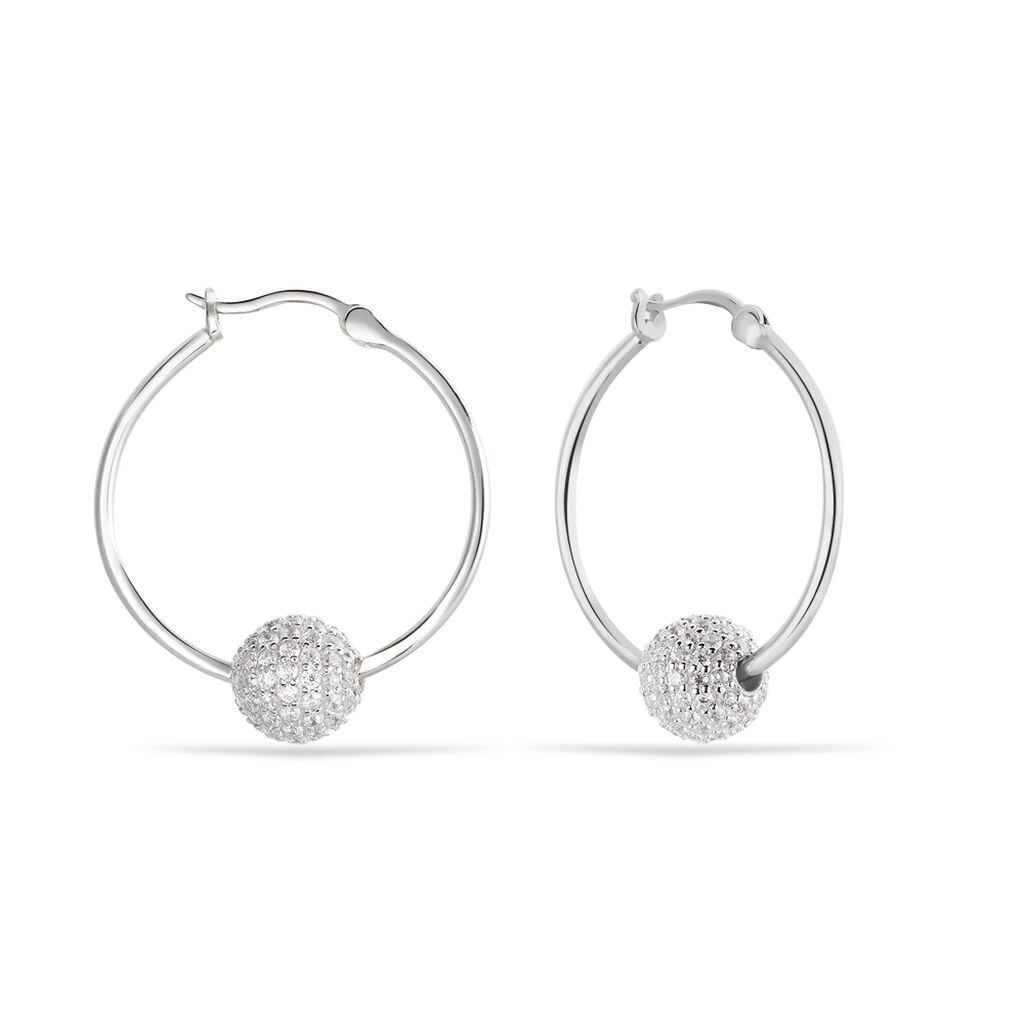 Damen Creolen Silber 925 Zirkonia Ball Milkana 30,00mm 9,36mm  - Creolen Damen | OROVIVO