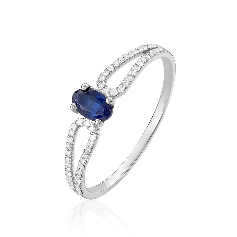 Bague Lamice Or Blanc Saphir Et Diamant - Spannringe Damen | OROVIVO