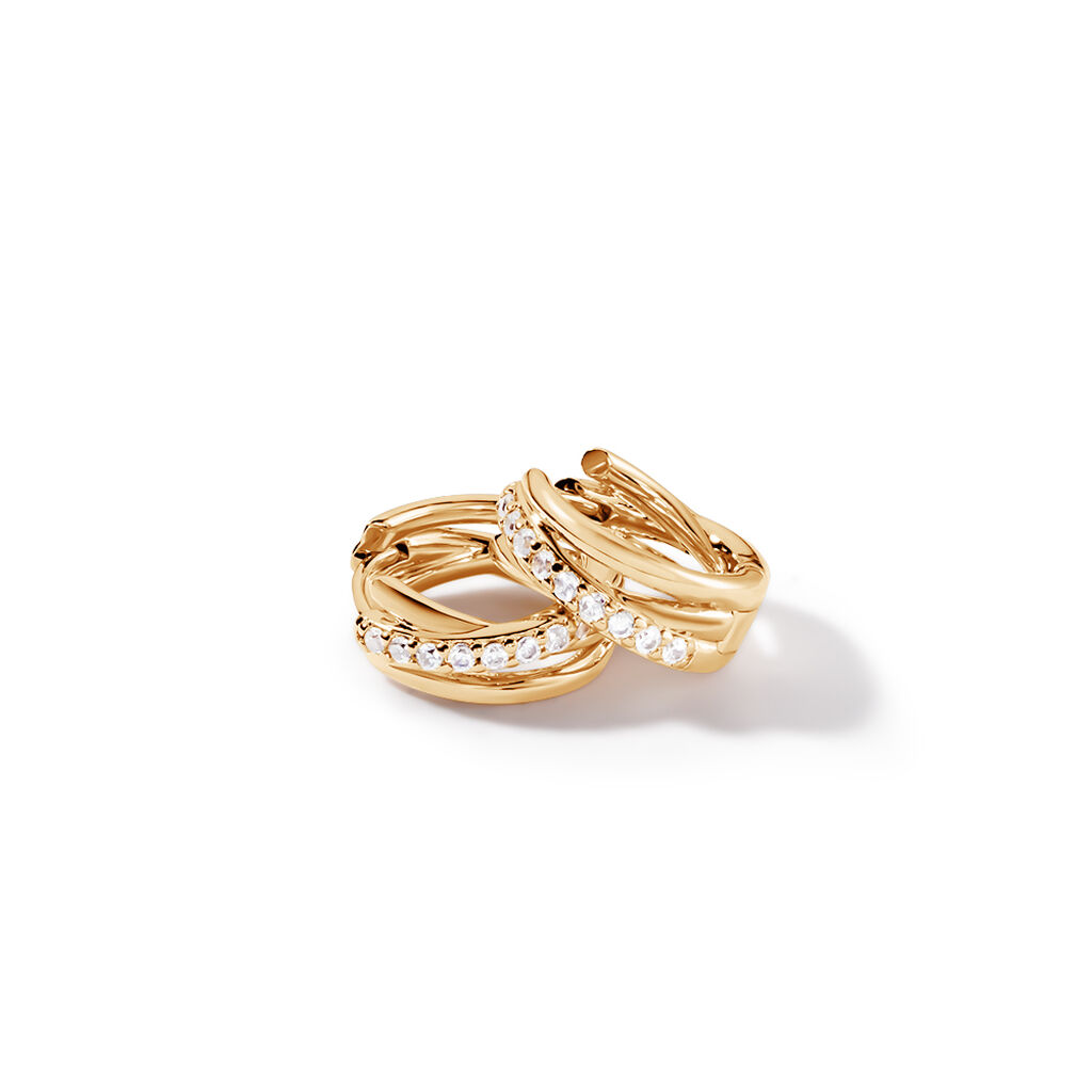 EMMALYN Damen Creolen Vergoldet 750 Zirkonia Wei&szlig;