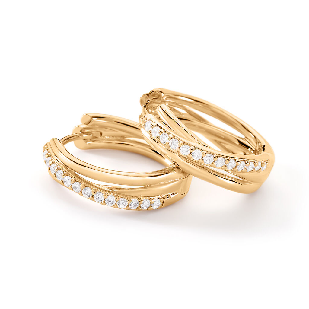 EMMALYN Damen Creolen Vergoldet 750 Zirkonia Wei&szlig;