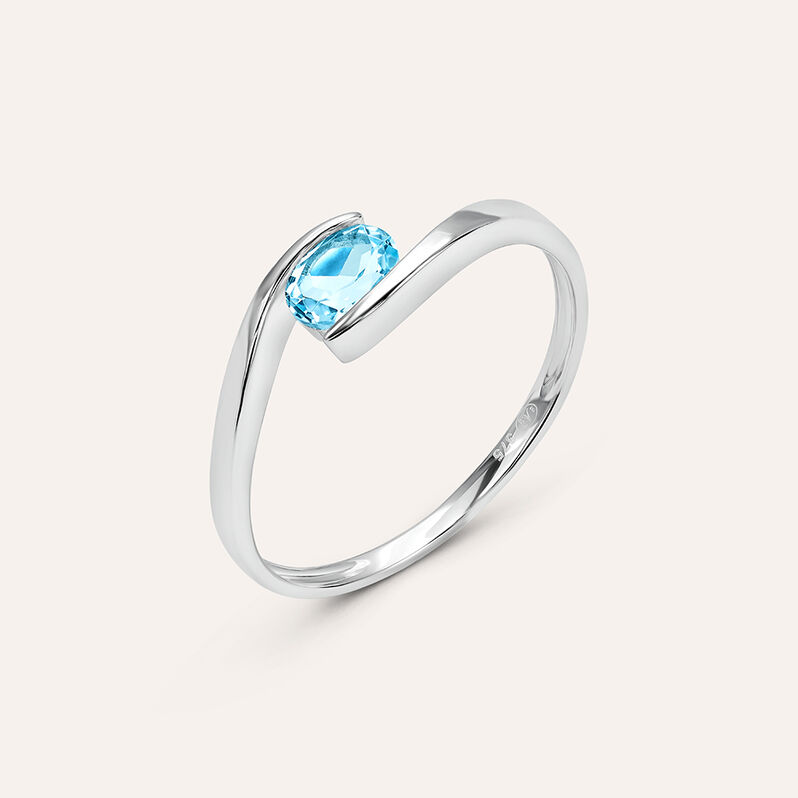 Anello Solitario Amélie Oro Bianco Topazio - Spannringe Damen | OROVIVO