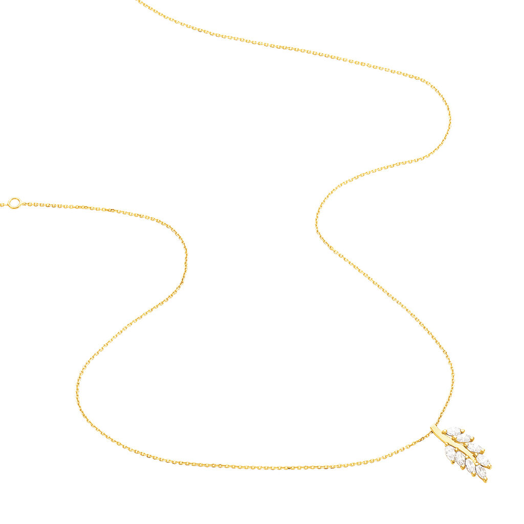 Damen Collier Gold 375 Zirkonia Blatt Hinna - Halsketten Damen | OROVIVO