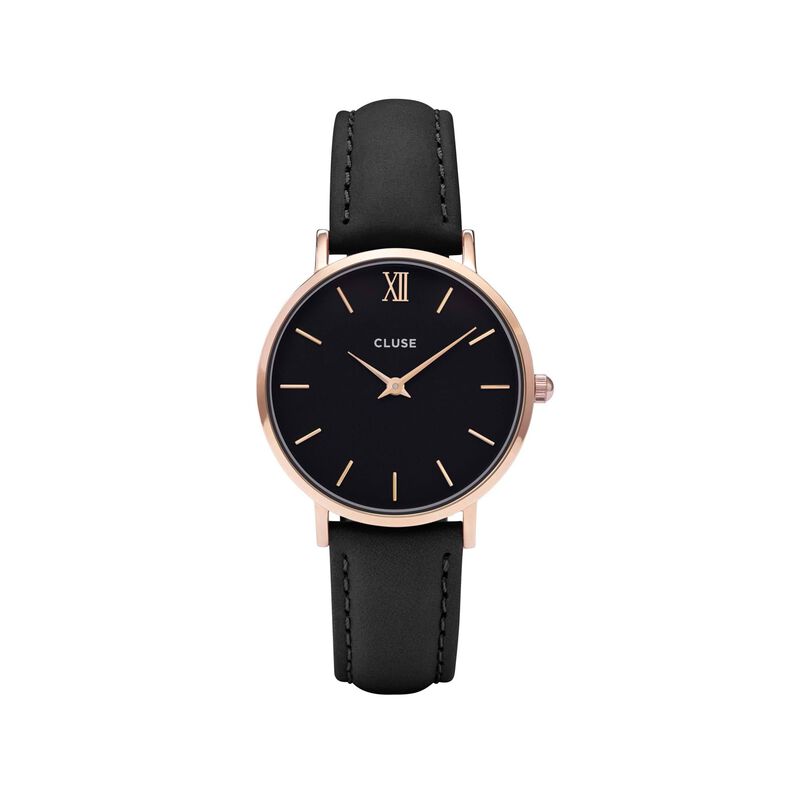 Solo tempo Minuit in acciaio: cassa in PVD e cinturino in pelle total black - Spannringe Damen | OROVIVO