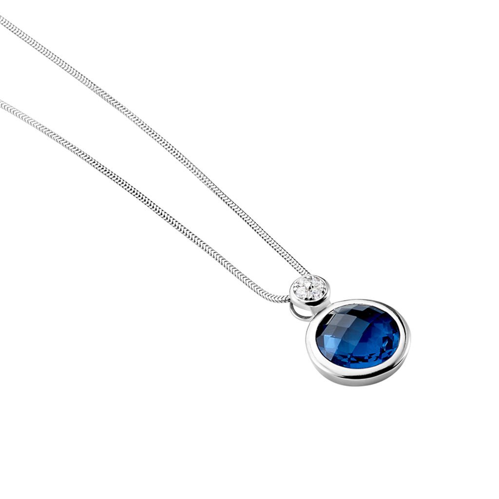 Walya Damen Collier Silber 925 Glas Blau Kreis