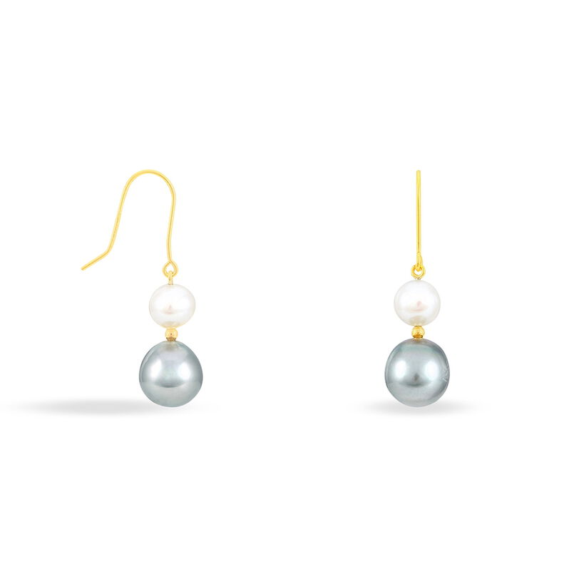 Boucles D'oreilles Puces Or Jaune Perle De Tahiti Et Perle De Culture - Spannringe Damen | OROVIVO