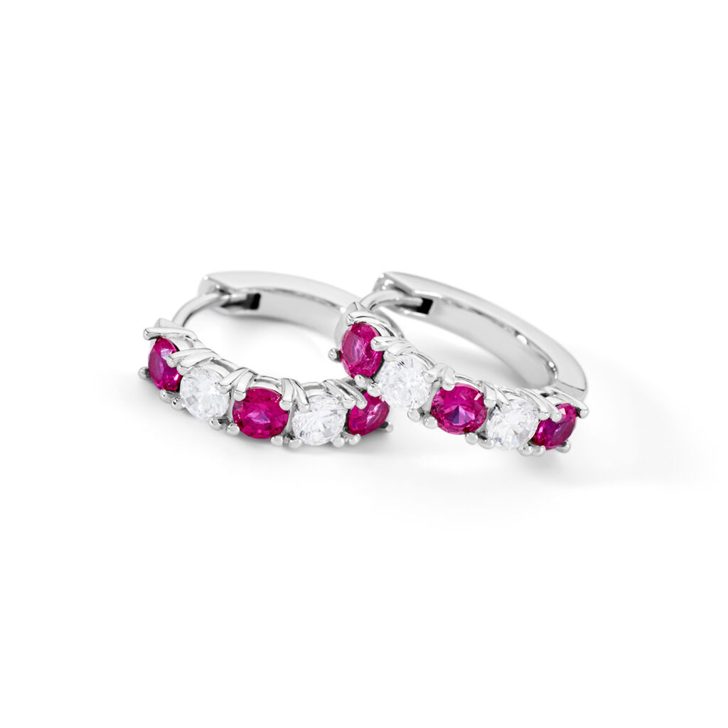 BEATRICE Damen Creolen Silber 925 Synthetischer Stein Rot 0,76 ct Kreis