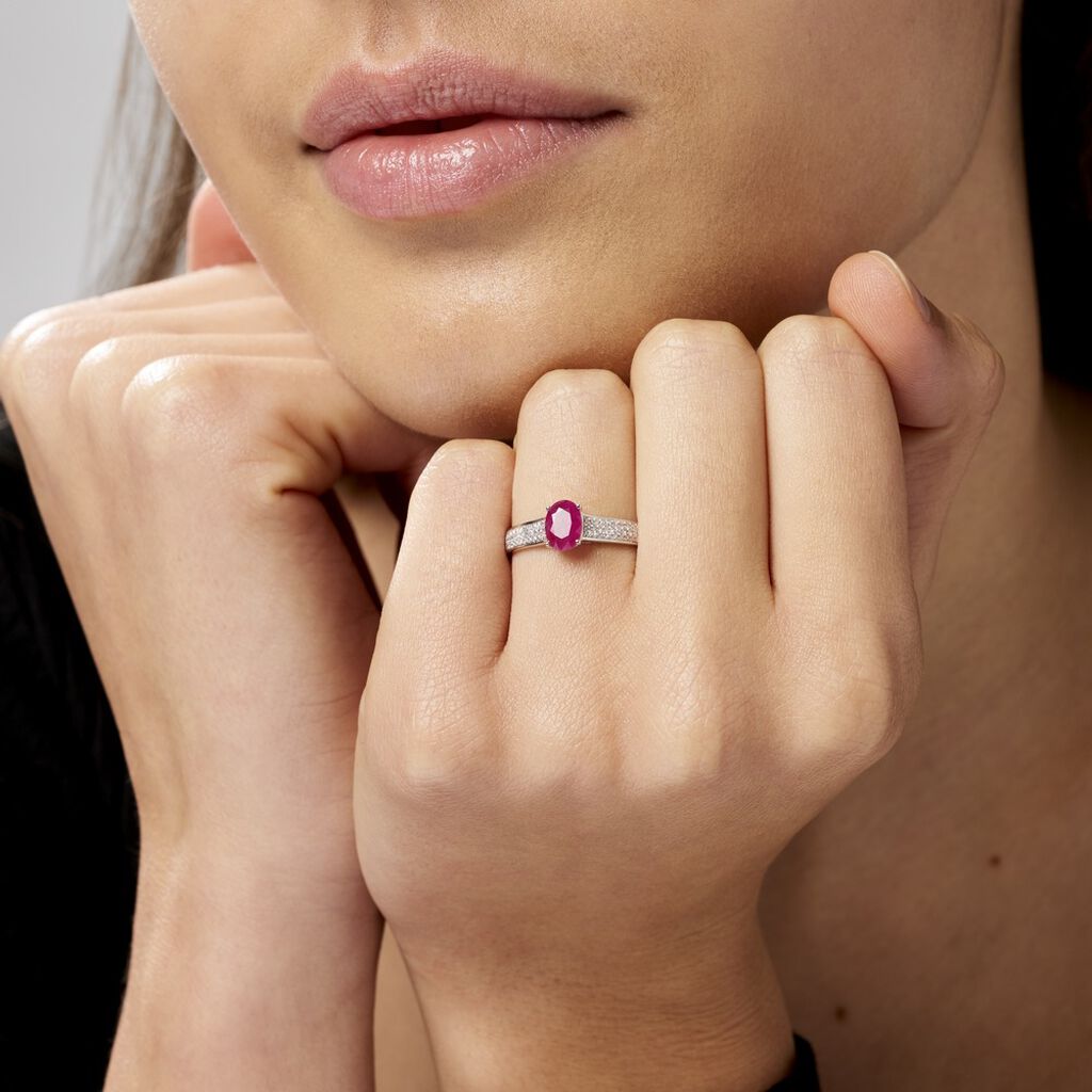 Bague Crista Or Blanc Rubis Et Diamant - Spannringe Damen | OROVIVO