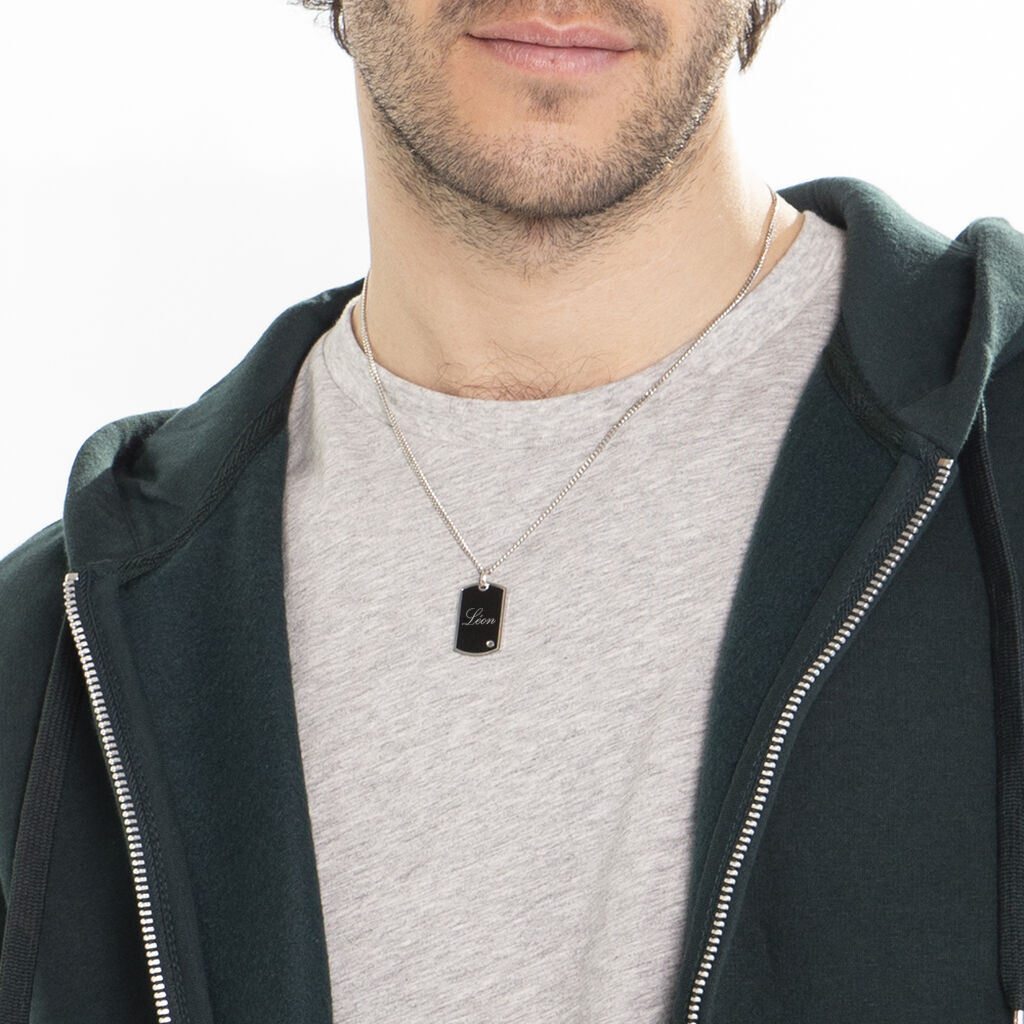 Herren Collier Silber Bicolor 925 Zirkonia Rechteckig Dogtag - Halsketten Herren | OROVIVO