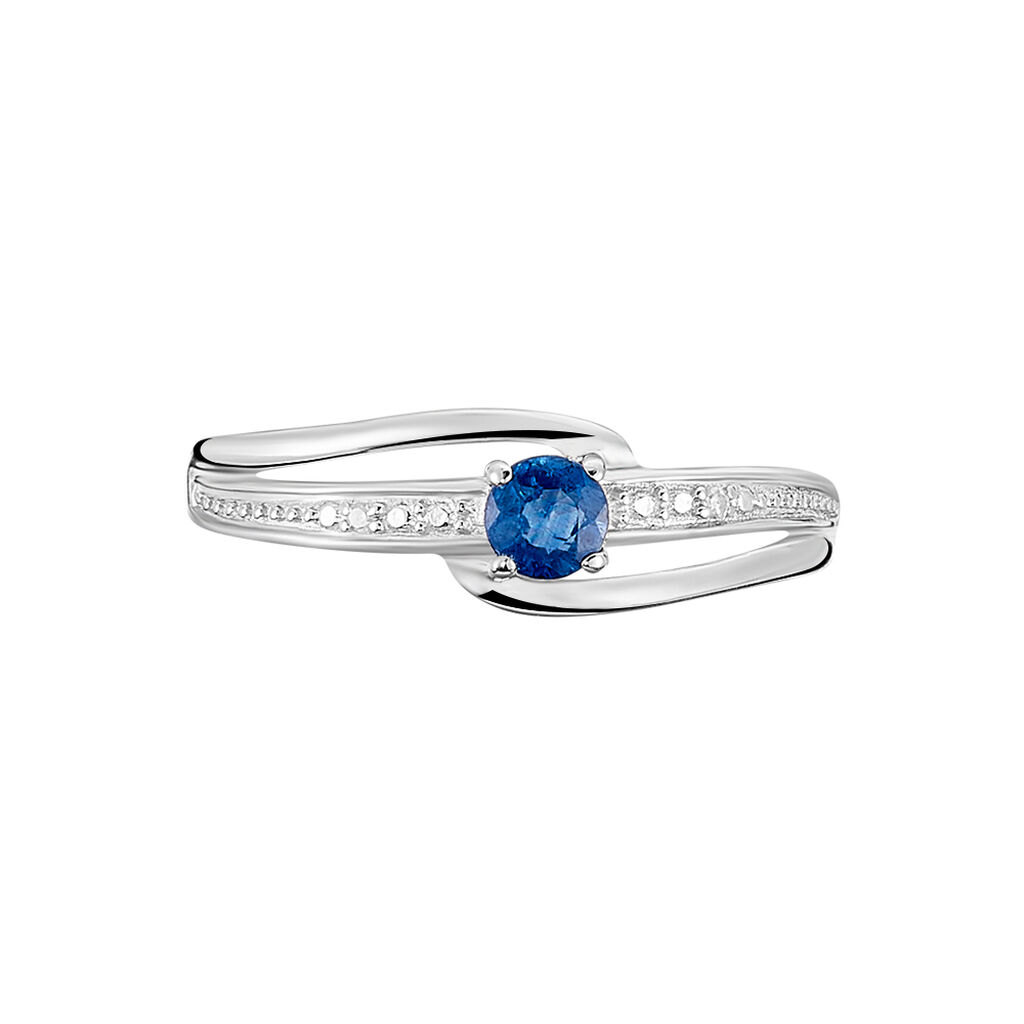 Damen Ring Wei&szlig;gold 375 (9 Karat) Saphir Blau 0,27 ct