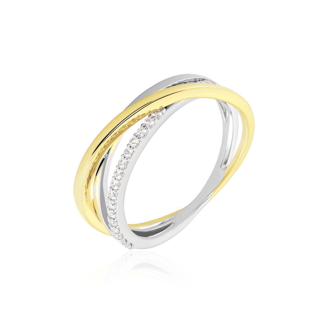 RINI Damen Ring Gold Bicolor 375 (9 Karat) Zirkonia Wei&szlig; B 7 mm