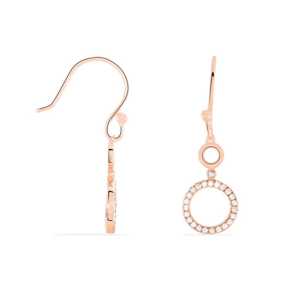 DEVOJKA Damen Ohrringe Lang Silber rosevergoldet 925 Zirkonia Wei&szlig; Kreis