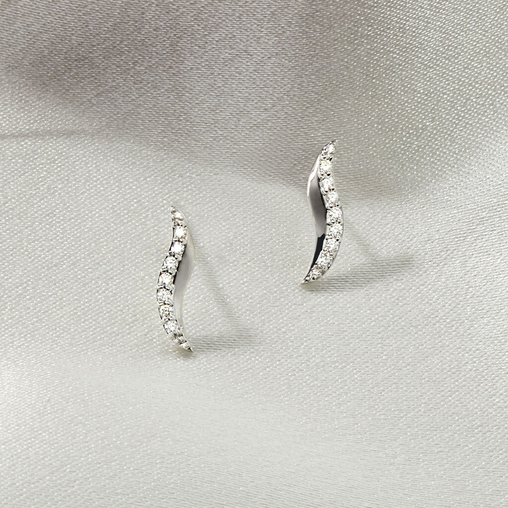 LATA Damen Ohrstecker Wei&szlig;gold 375 (9 Karat) Diamant Wei&szlig; 0,1 ct Welle