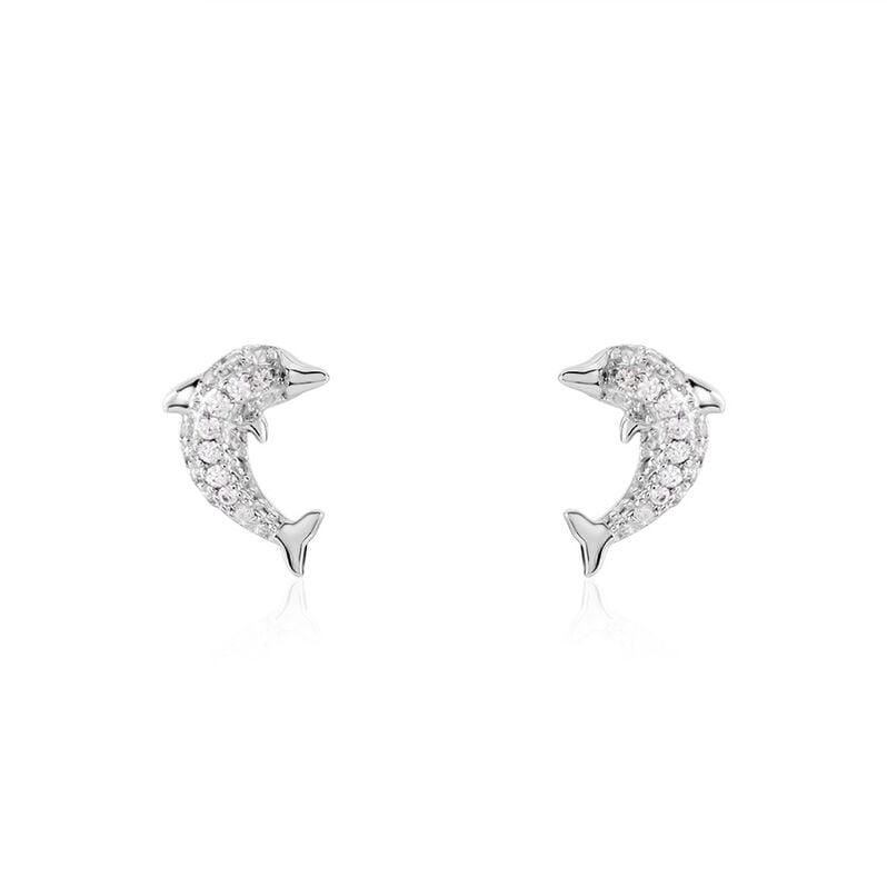 INES 1 Kinder Ohrstecker Silber 925 Zirkonia Wei&szlig; 0,16 ct Delfin - Ohrstecker Kinder | OROVIVO