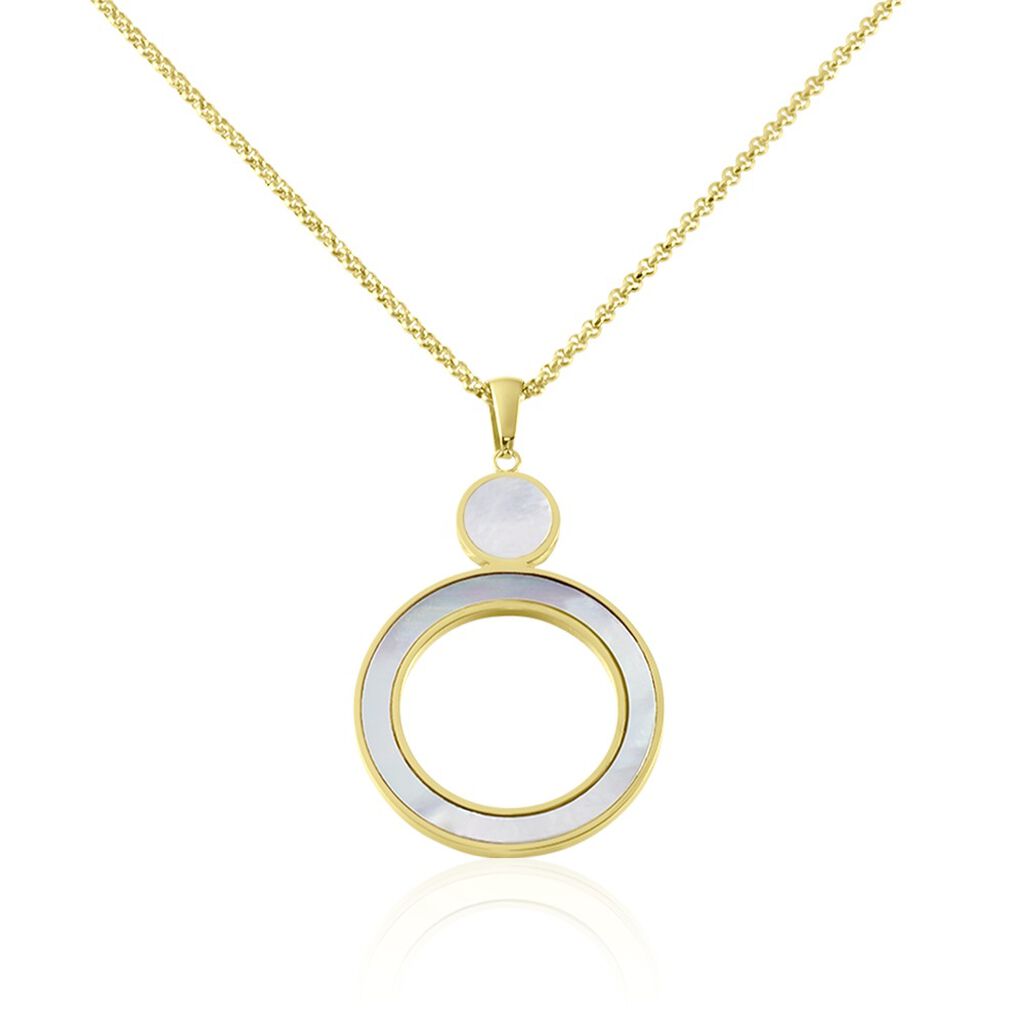 🦚 Damen Halskette Edelstahl Vergoldet Perlmutt, Collier mit Stein