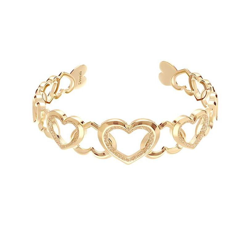 Bracciale rigido in ottone oro rosa con cuori con glitter - Spannringe Damen | OROVIVO