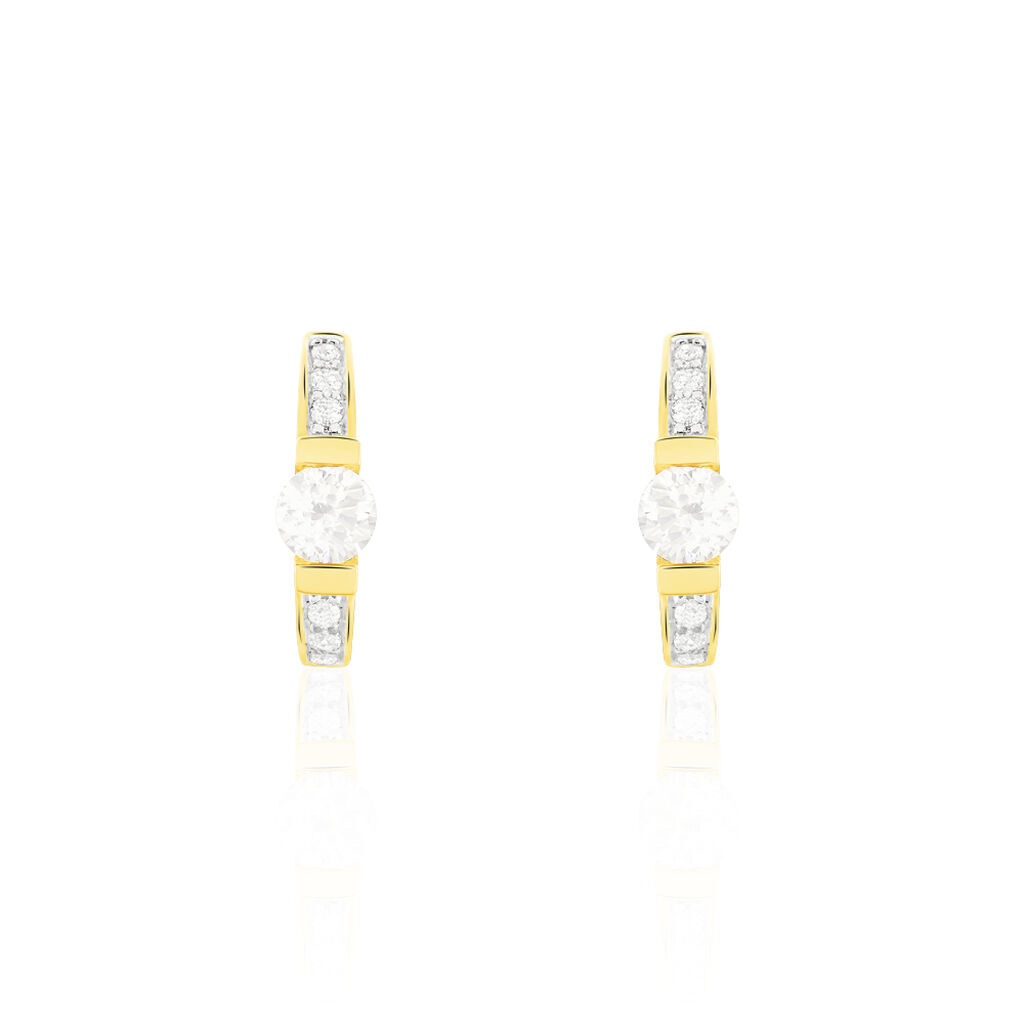 ZINNA 2 Damen Creolen Gold 375 (9 Karat) Zirkonia Wei&szlig; Barren B 4 mm