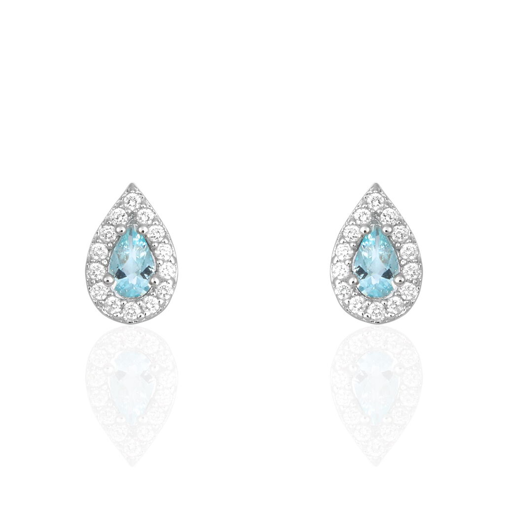 TANIA Damen Ohrstecker Silber 925 Synthetischer Stein Blau Tropfen, Ohrstecker mit Stein