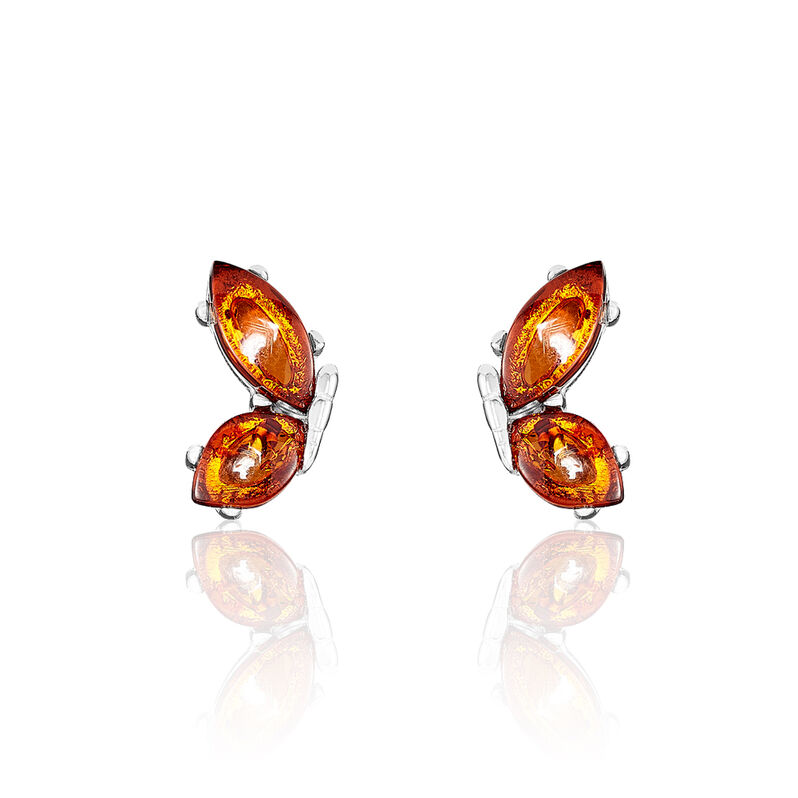 Boucles D'oreilles Puces Asma Argent Blanc Ambre - Spannringe Damen | OROVIVO
