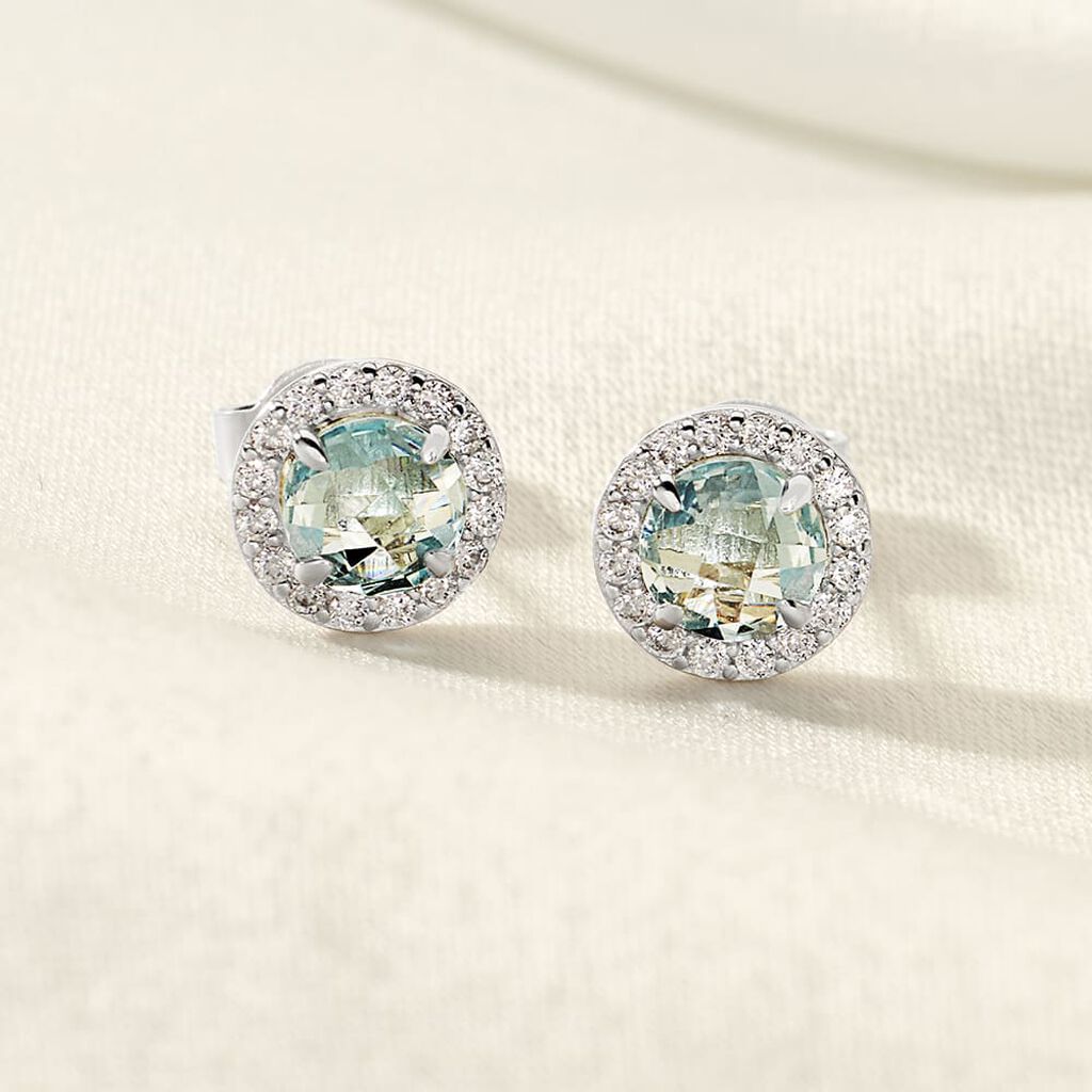 EGA Damen Ohrstecker Wei&szlig;gold 375 (9 Karat) Topas Blau 1,2 ct Kreis