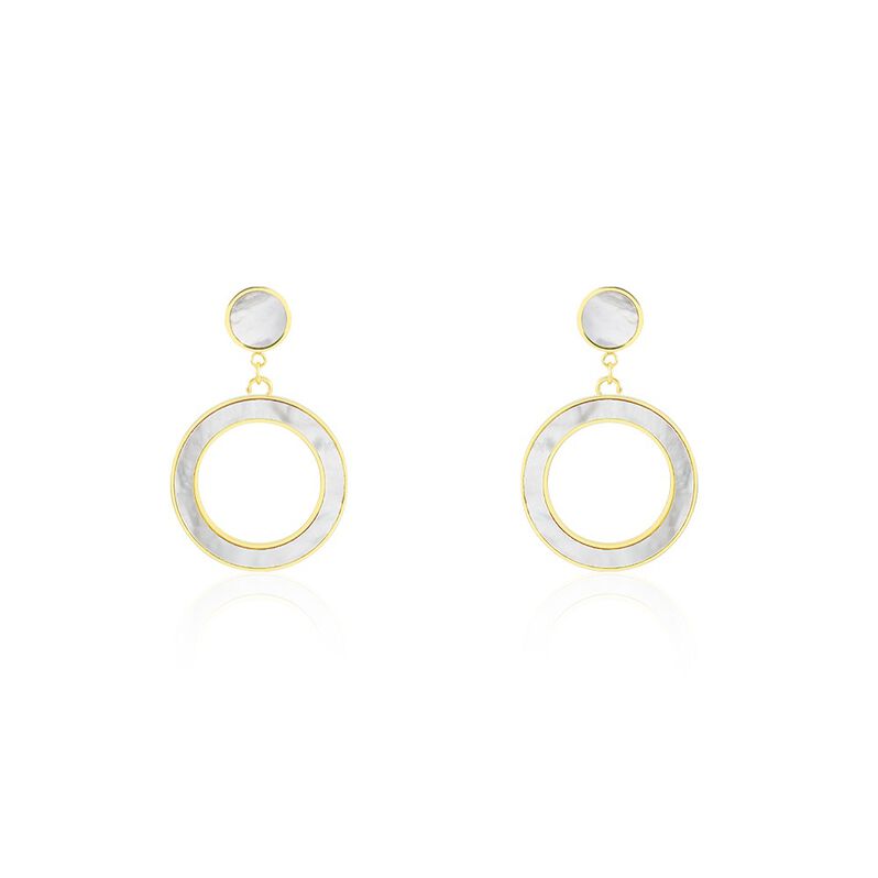 LILY Damen Ohrringe Lang Edelstahl vergoldet Perlmutt Wei&szlig; Kreis - Ohrringe mit Stein Damen | OROVIVO