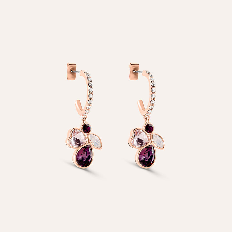 Orecchini A Cerchio Violet Ottone Rosa Cristallo - Spannringe Damen | OROVIVO