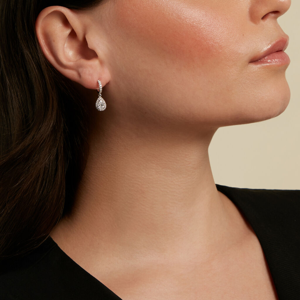 ISOLDE Damen Ohrringe Lang Silber 925 Zirkonia Wei&szlig; 1,08 ct Tropfen