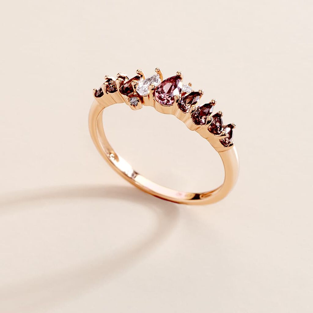 INA Damen Ring Silber rosevergoldet 925 Zirkonia Multicolour