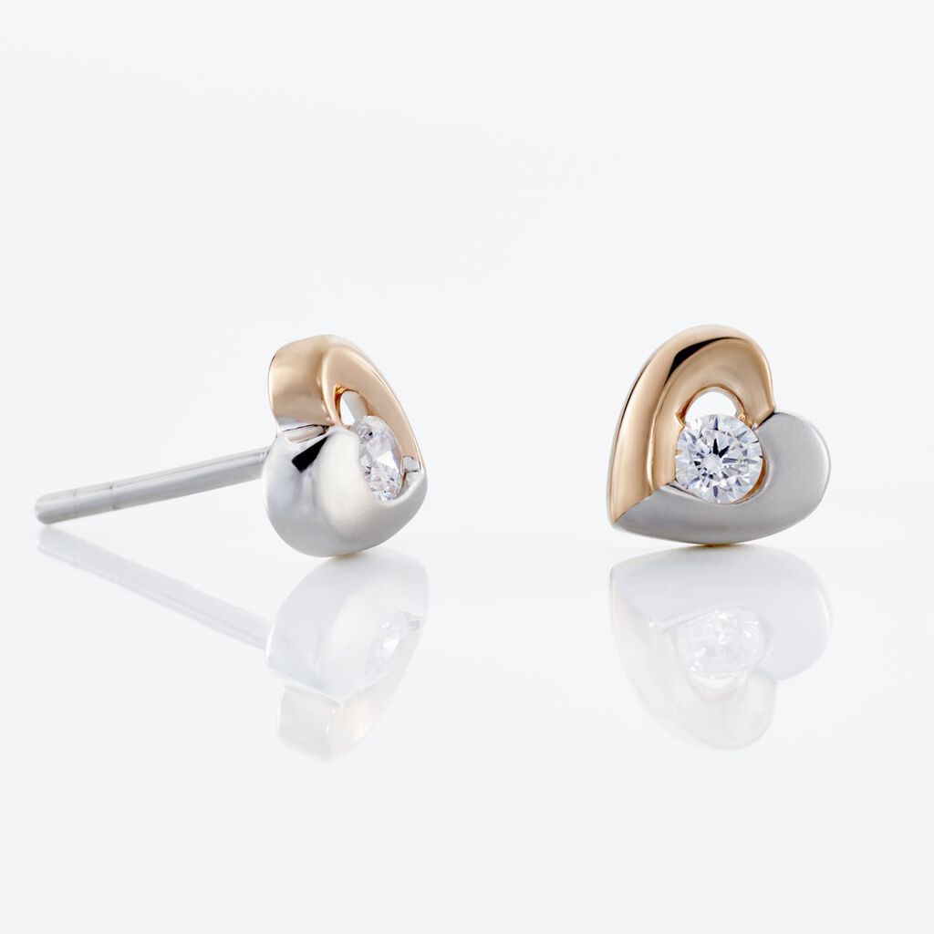 ASHLEY HERZ 12 Damen Ohrstecker Silber Bicolor 925 Zirkonia Wei&szlig; Herz