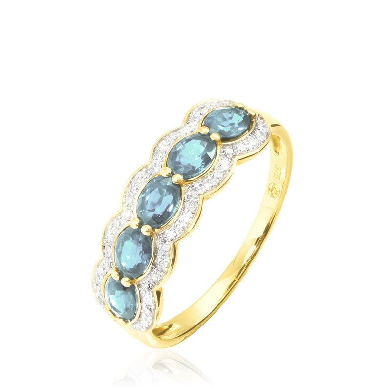 Bague Margaux Or Jaune Aigue Marine Et Diamant - Spannringe Damen | OROVIVO