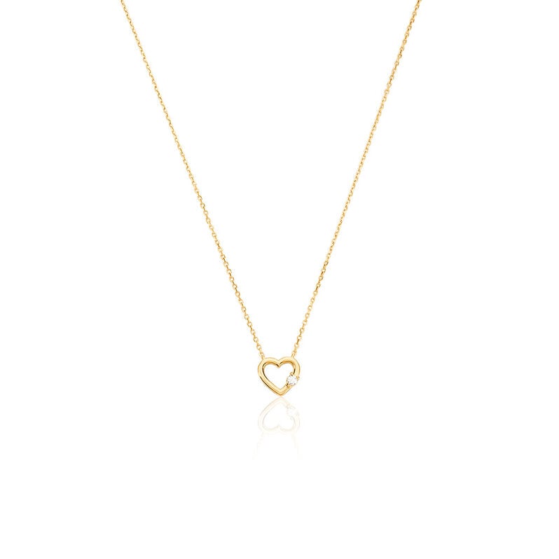 AMARI Damen Collier Gold 375 (9 Karat) Synthetischer Diamant Wei&szlig; 0,020 ct Herz - Halsketten Damen | OROVIVO