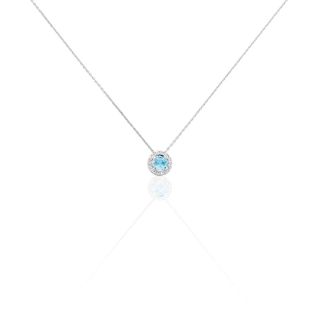 EGA Damen Collier Weißgold 375 (9 Karat) Topas Blau 0,920 ct Kreis, Collier mit Stein