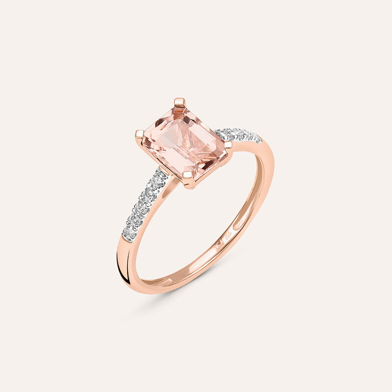 Anello Solitario Jasmine Oro Rosa Morganite Diamante - Spannringe Damen | OROVIVO