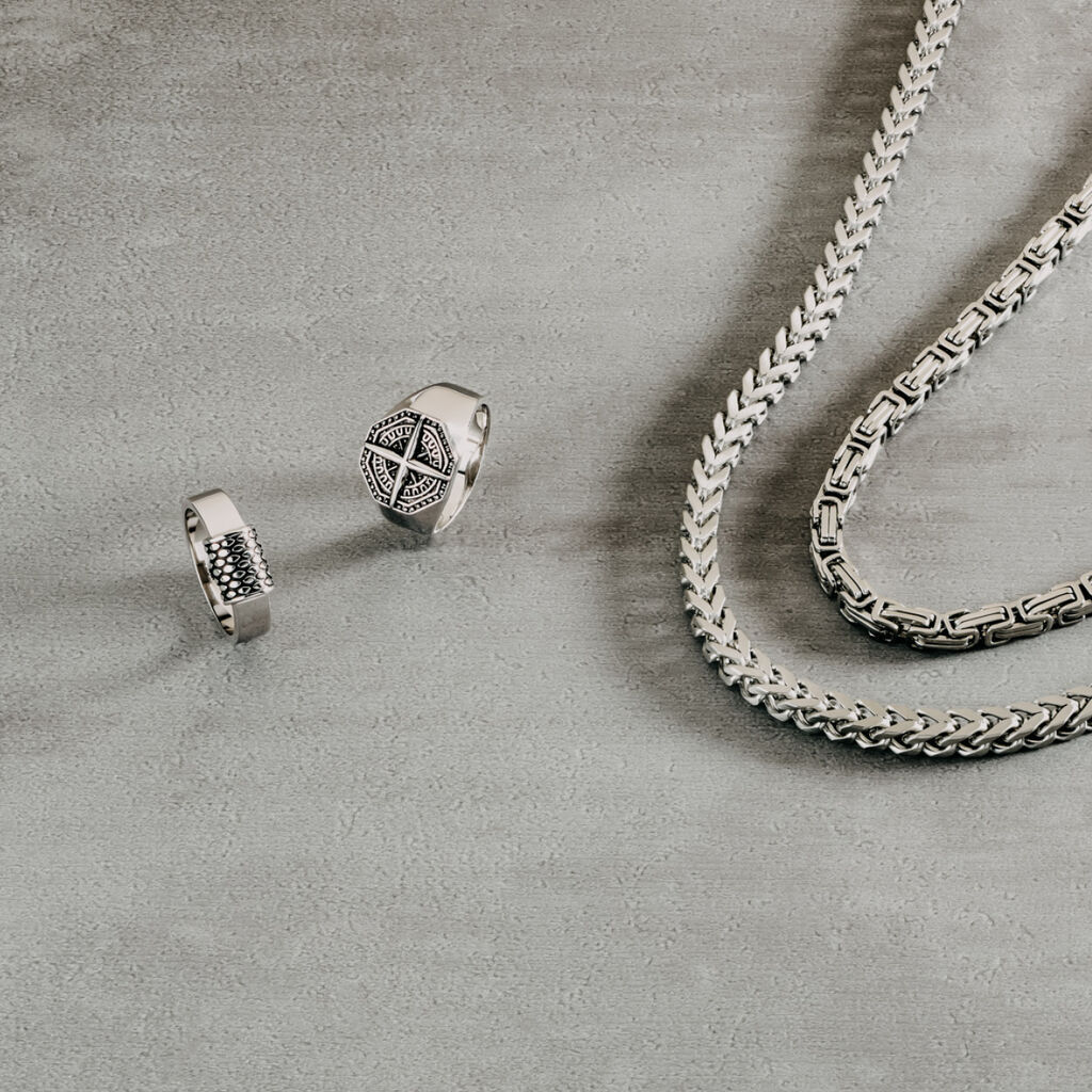 KOMPASS Herren Siegelring Silber 925 Achteck B 8 mm