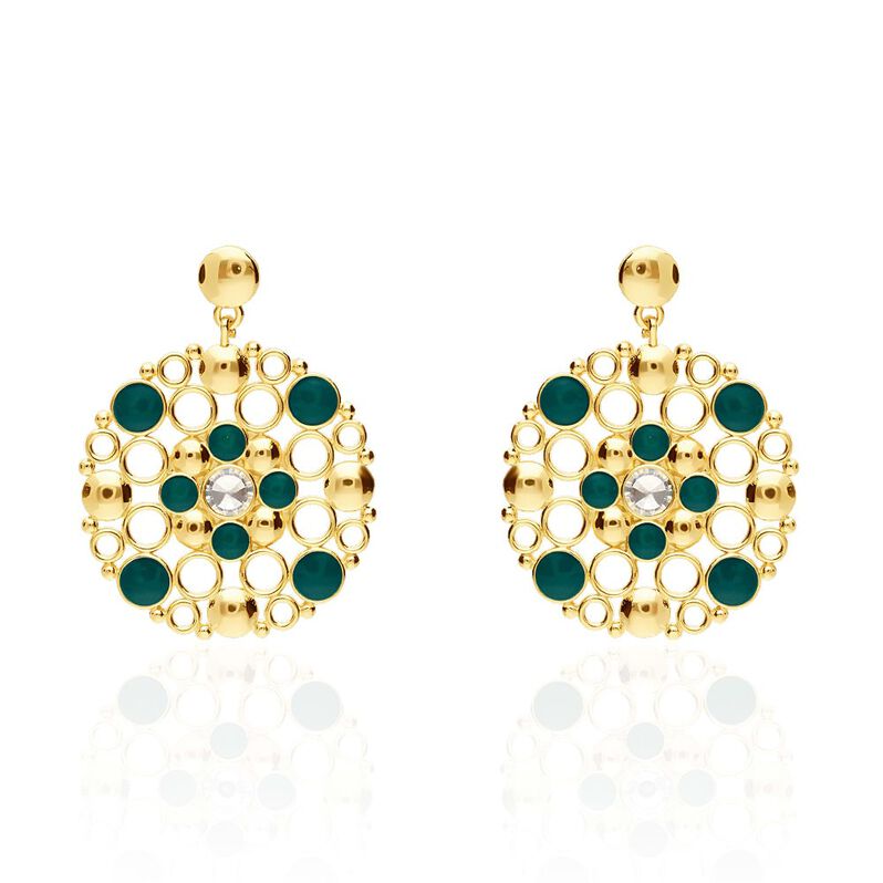 Orecchini pendenti in ottone dorato con cristalli e smalto verde - Spannringe Damen | OROVIVO