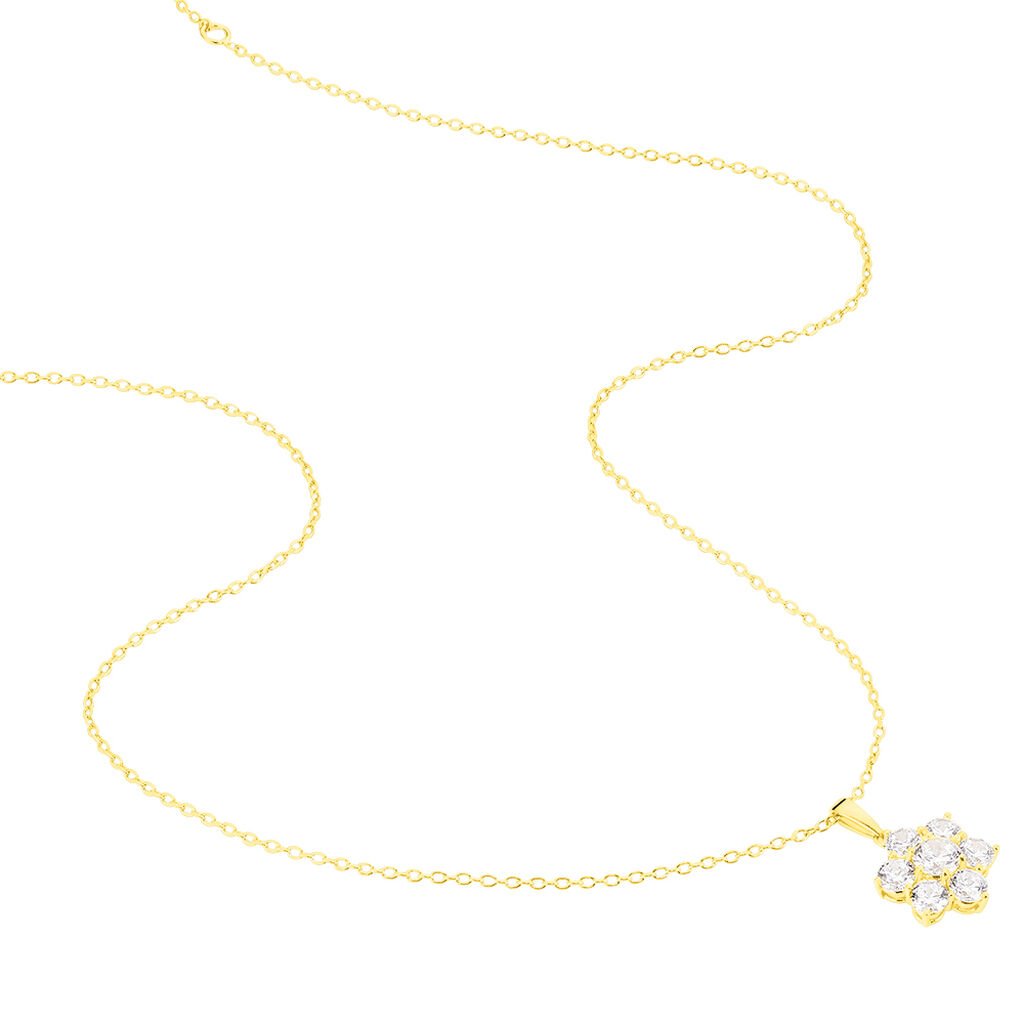 Damen Collier Gold 375 (9 Karat) Zirkonia Wei&szlig; 3,84 ct Blume