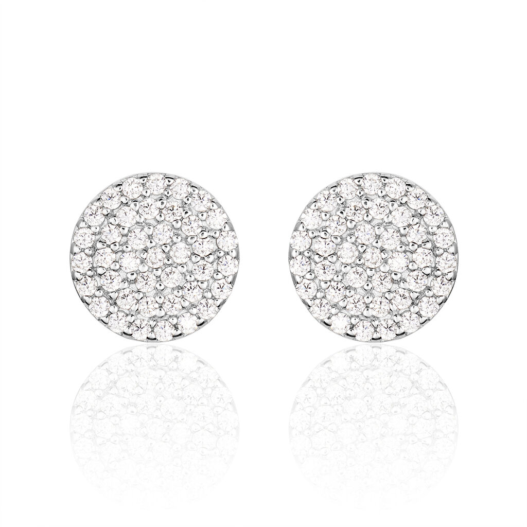 Damen Ohrstecker Silber 925 Zirkonia Weiß Kreis, Ohrstecker mit Stein