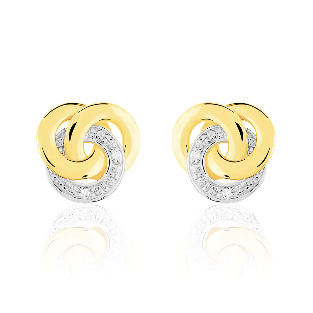 Damen Ohrstecker Gold Bicolor Gold/Silber 375 Diamant 0,02ct Kreis Safa 11,00mm  - Ohrstecker Damen | OROVIVO