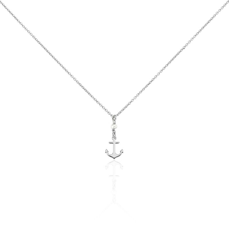 GWENAELLE Damen Bib Halskette Silber 925 Zuchtperle Wei&szlig; 0,2 ct Anker - Halsketten Damen | OROVIVO